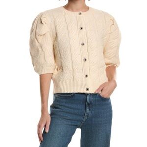 Nanette Lepore Sweater Women’s Medium Wool Blend Puff Sleeves Button Front